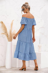 Plaid Off Shoulder Tiered Dress