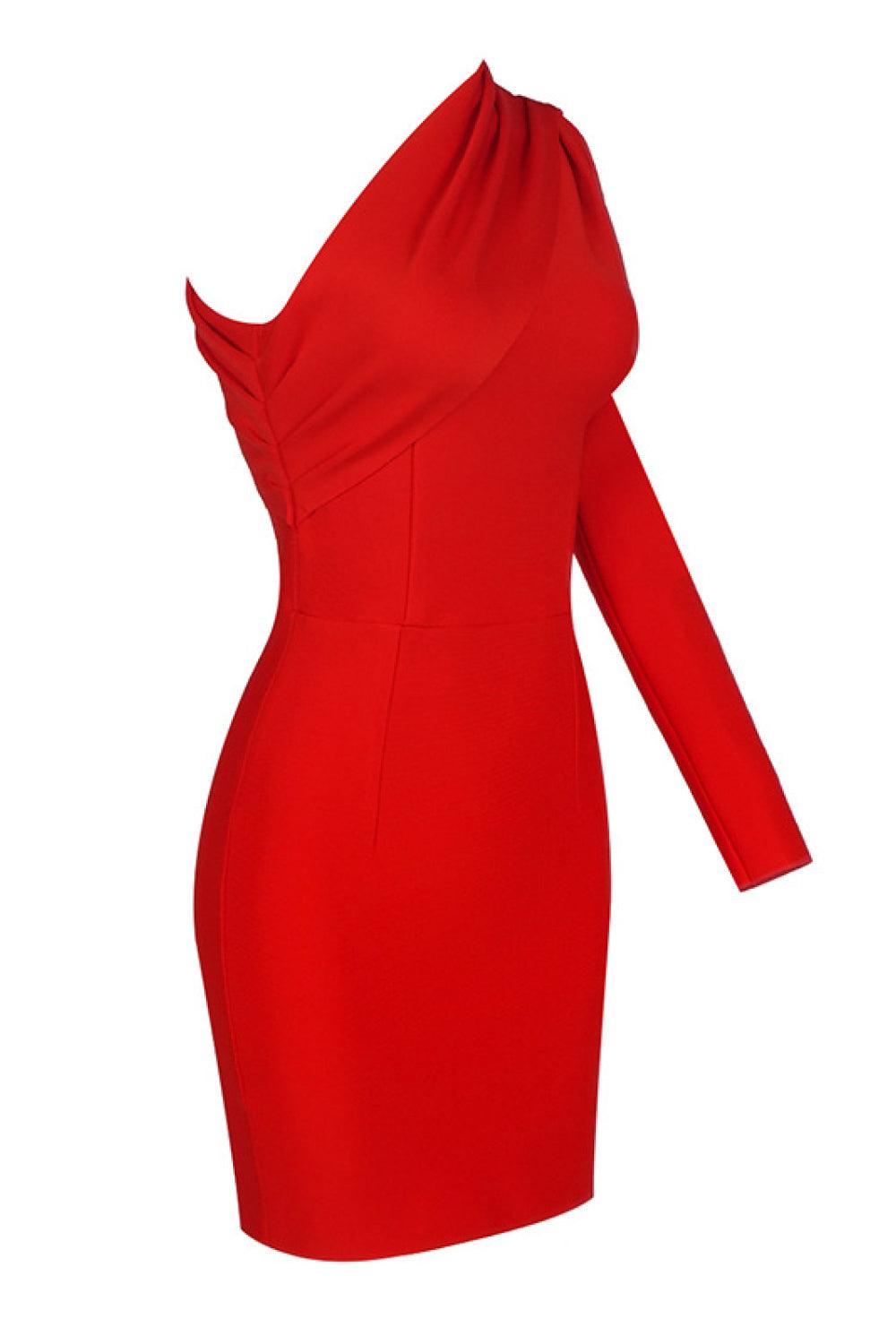 Asymmetrical Neck One-Shoulder Bodycon Dress