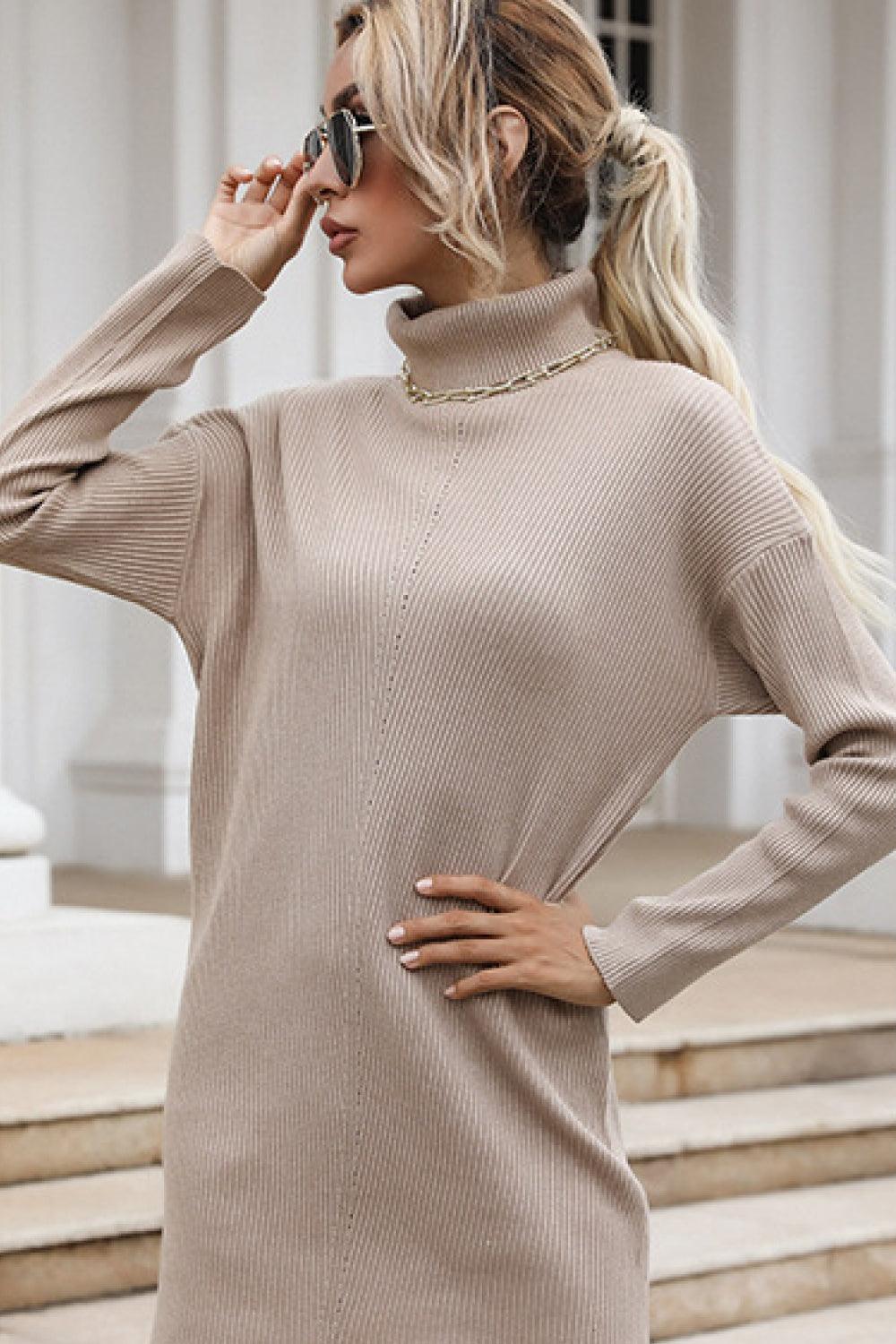 Drop Shoulder High Neck Sweater