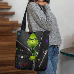 Bolso de hombro con patrón de monstruo verde de dibujos animados lindo para mujer 