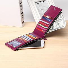 Women Waxy Ultra Thin Leather Long Purse Multi Card Holder