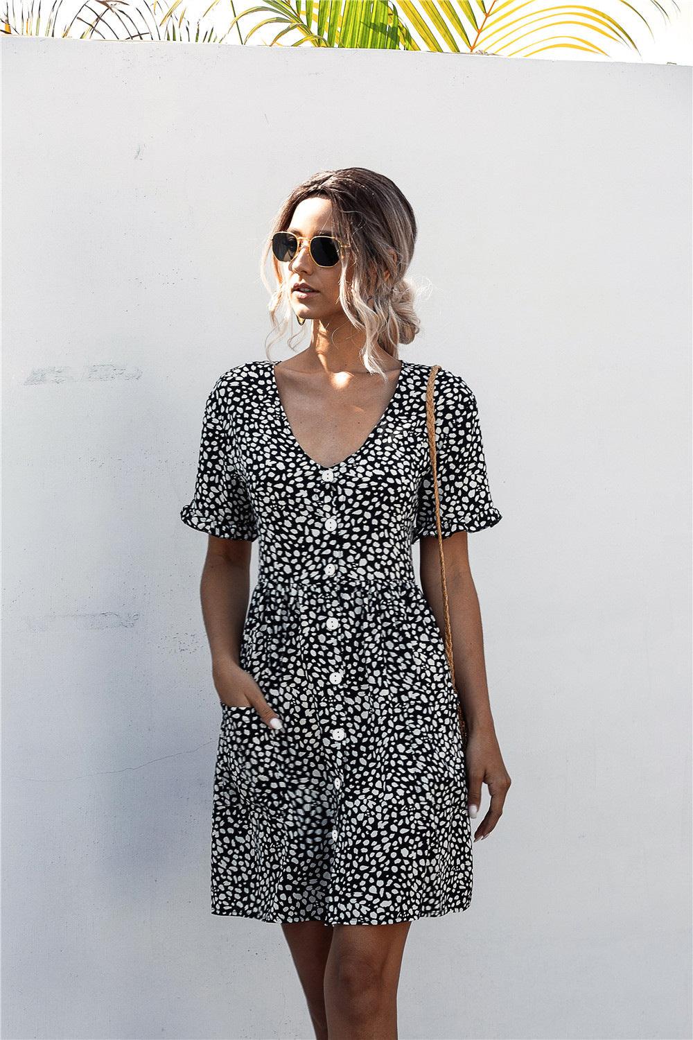 Polka Dot Button down Pocketed Dress