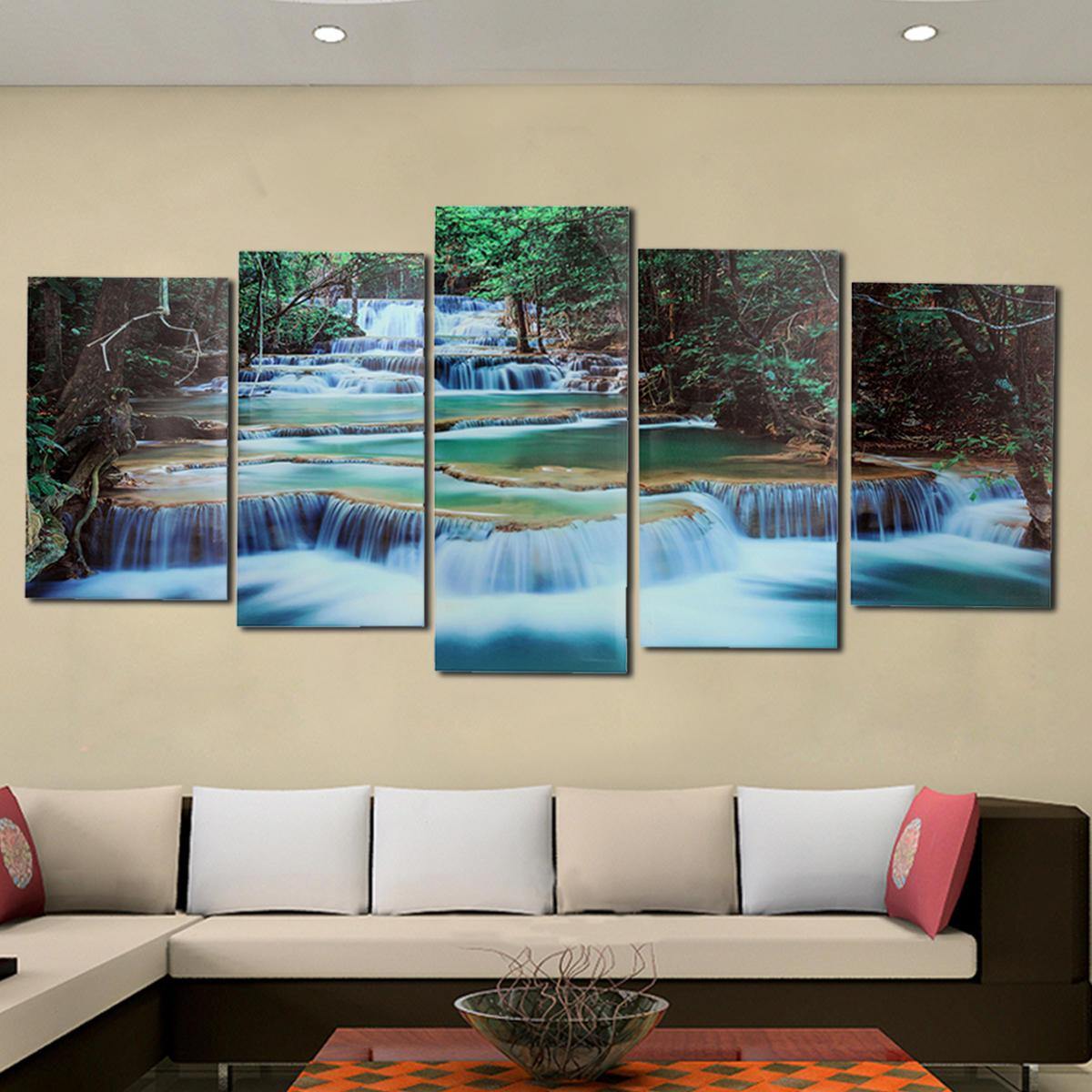 Large Framed Canvas Prints Forest Waterfall Painting Home Hanging Wall Decorations