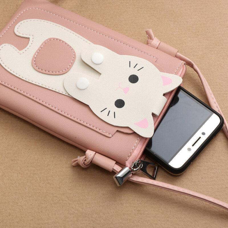 Bolso de teléfono de 6,3 pulgadas con diseño de gatito de gato superbonito de piel sintética para mujer, bolso pequeño de almacenamiento, bandolera 