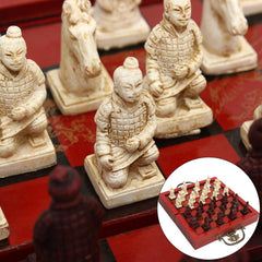 32 Pcs Terra Cotta Warriors Figure Chess Set with Chinese Wood Leather Box Board Games