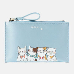 Women Faux Leather Cute Cartoon Cats Printing Ultra-thin Card Case Coin Bag Wallet