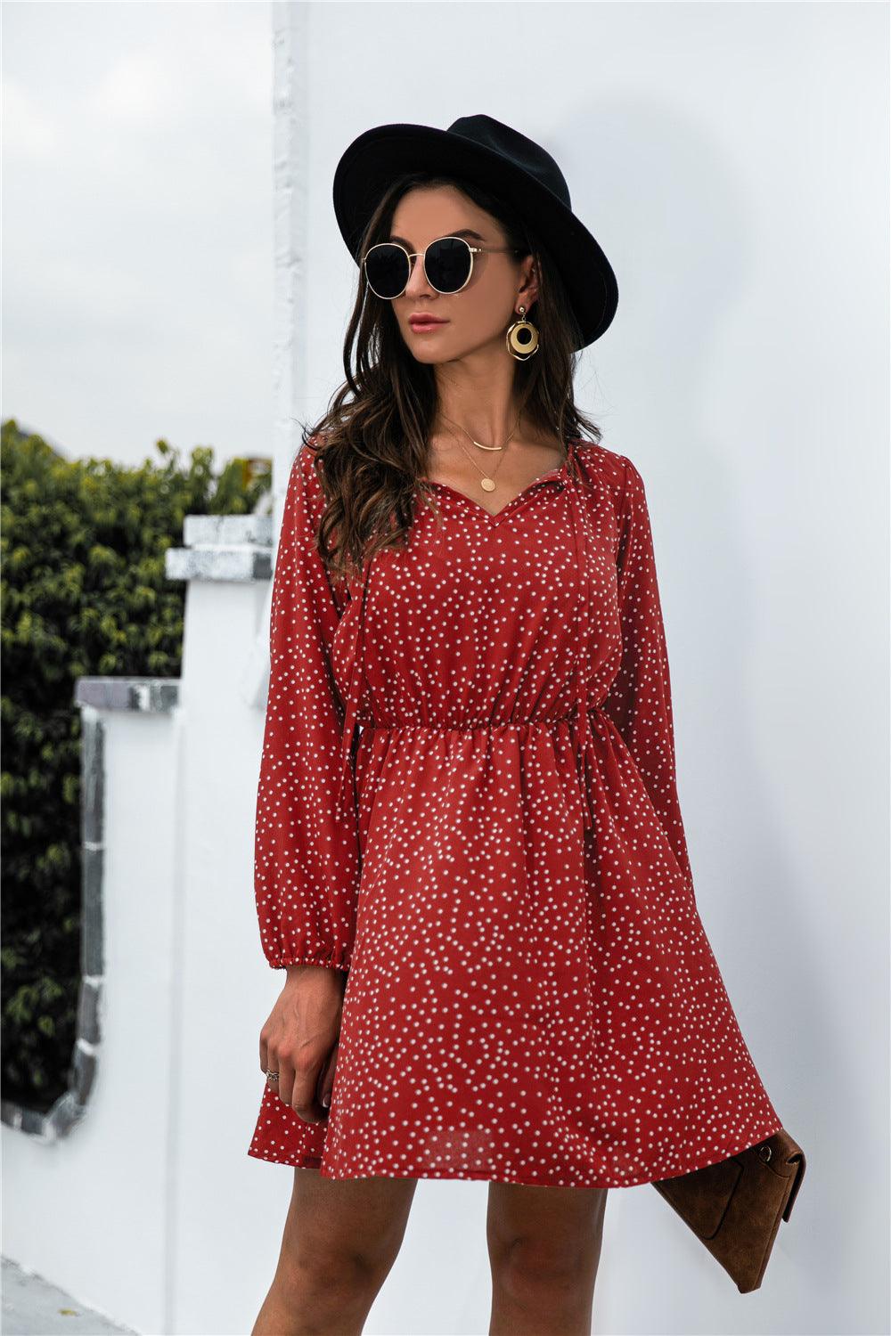 Polka Dot Tie Neck Dress