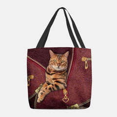 Bolso de hombro con patrón de gato de visión tridimensional en 3D bonito de lona para mujer 