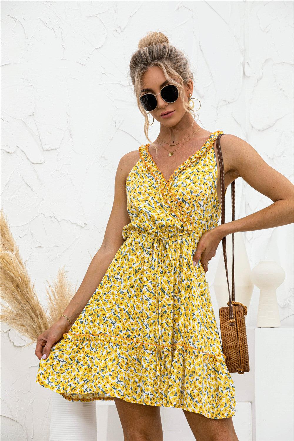 Floral V Neck Sleeveless Dress