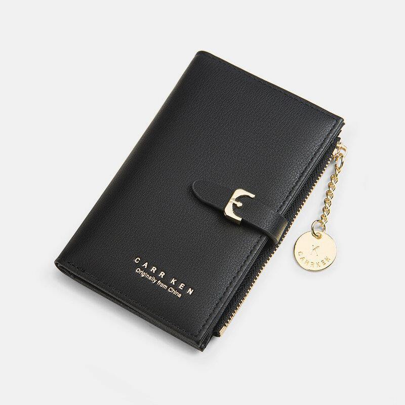 Women PU Leather Thin Solid Color Bifold Card Holder Wallet