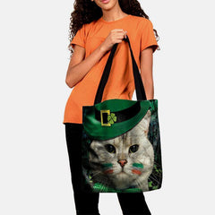 Mujer Trébol Gato Patrón Imprimir Feliz Día de San Patricio Bolso de hombro Bolso Tote 