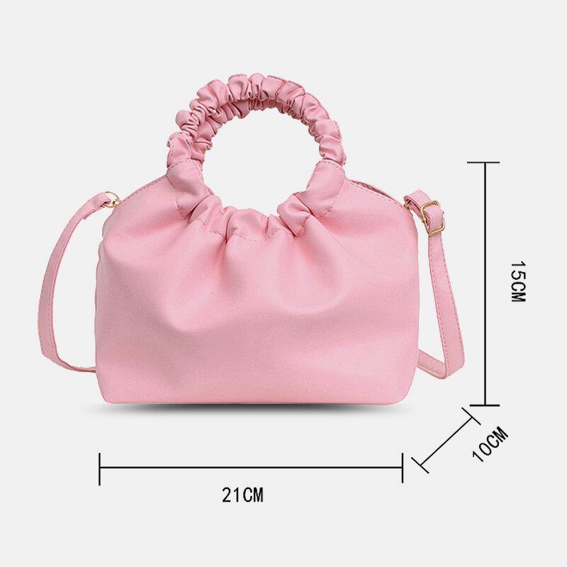 Bolso fruncido en forma de concha de Color sólido de cuero PU para mujer, bolso de mano, bolso de hombro, bolso cruzado 