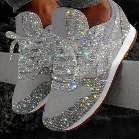 Womens Glitter Tennis Shoes Shiny Crystal Platform Sneakers