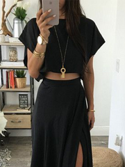 Black Solid Top& Side Slit Set