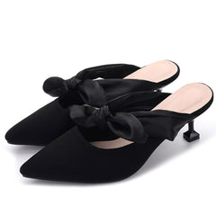 Womens Suede Bow-knot Kitten Heel Mule