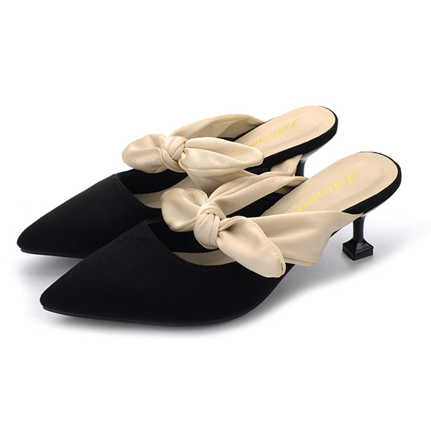 Womens Suede Bow-knot Kitten Heel Mule