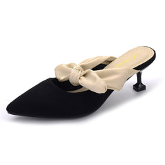 Womens Suede Bow-knot Kitten Heel Mule