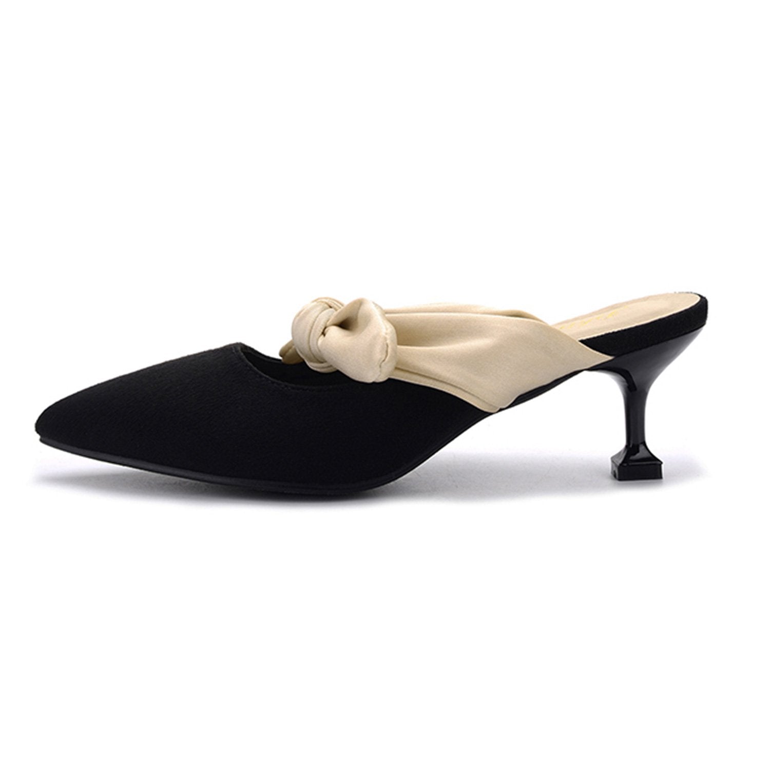 Womens Suede Bow-knot Kitten Heel Mule