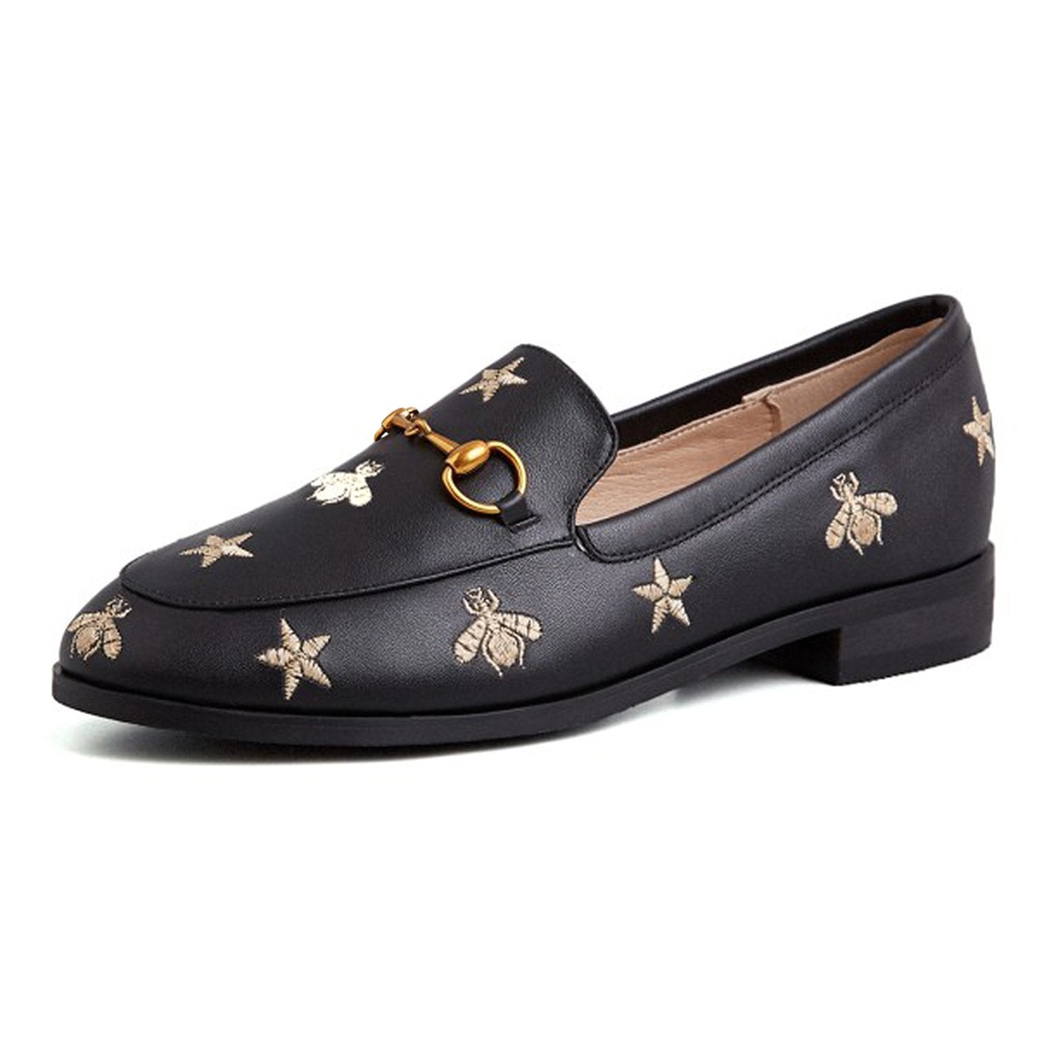 Klassische Damen-Loafer aus Leder mit Biene und Stern