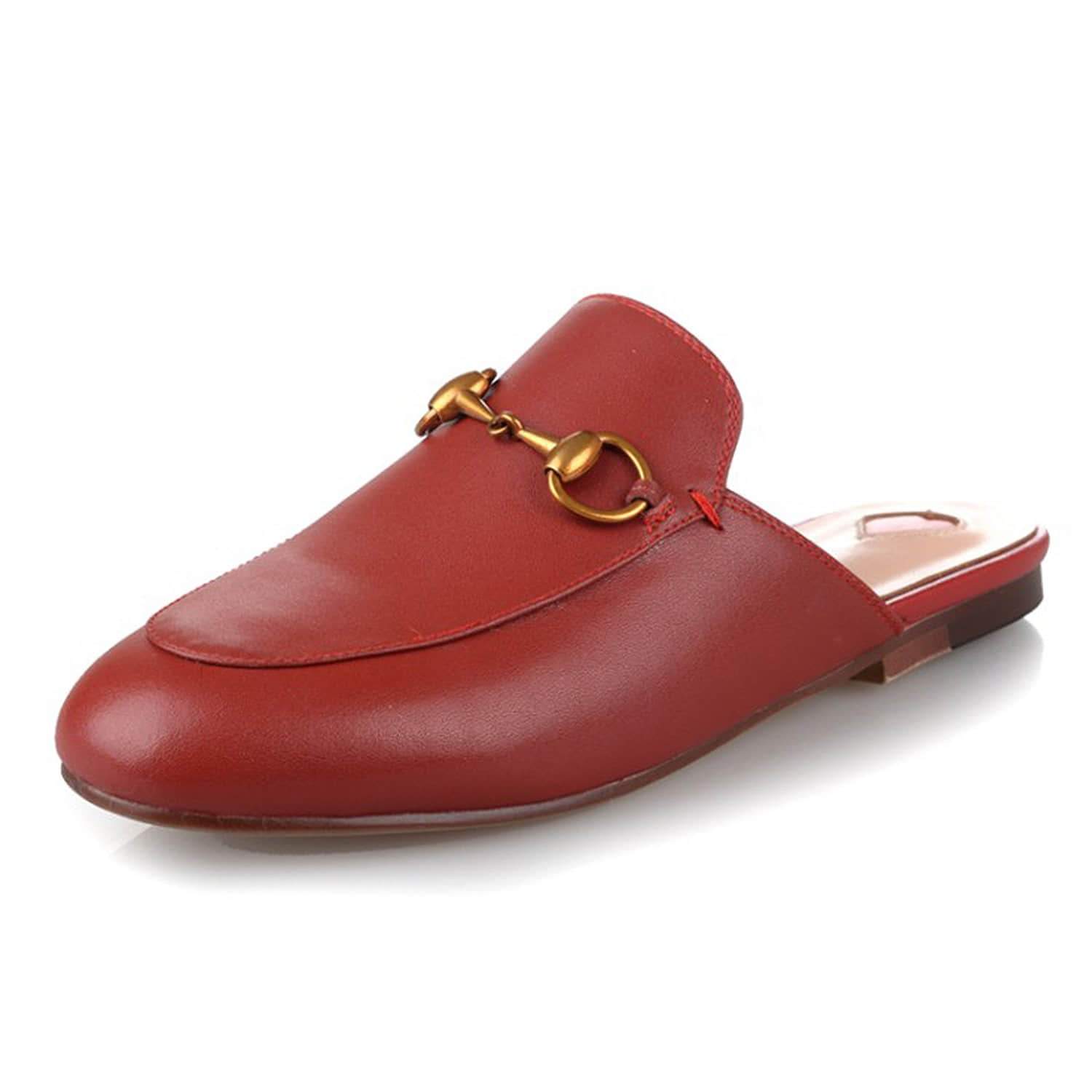 Womens Red Heart Buckle Shoes Mules