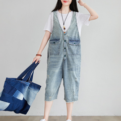 Blue Denim Loose Casual Summer Overall Loose Women Jumpsuits QYCQ05165