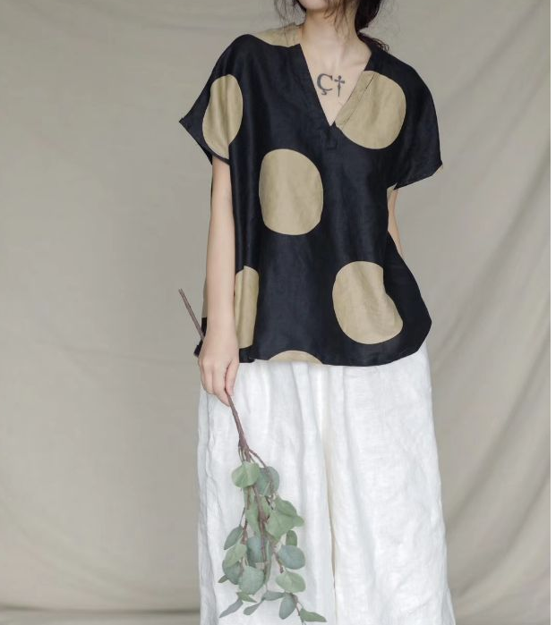 Dot Linen T-Shirts Summer Women Tops SJ961707