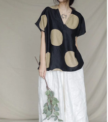 Dot Linen T-Shirts Summer Women Tops SJ961707