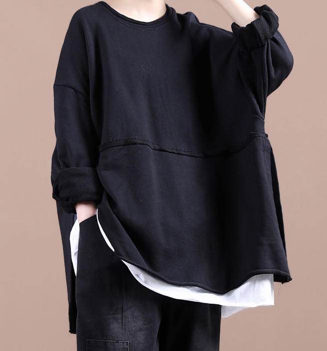 Fall Women Cotton Tops Women Side Slit Blouse Overall Loose Style H9506