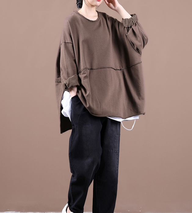 Green Loose Fall Women Cotton Tops Women Side Slit Blouse Overall H9506