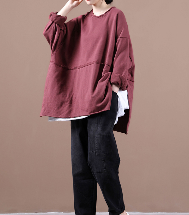 Fall Women Cotton Tops Women Side Slit Blouse Overall Loose Style H9506