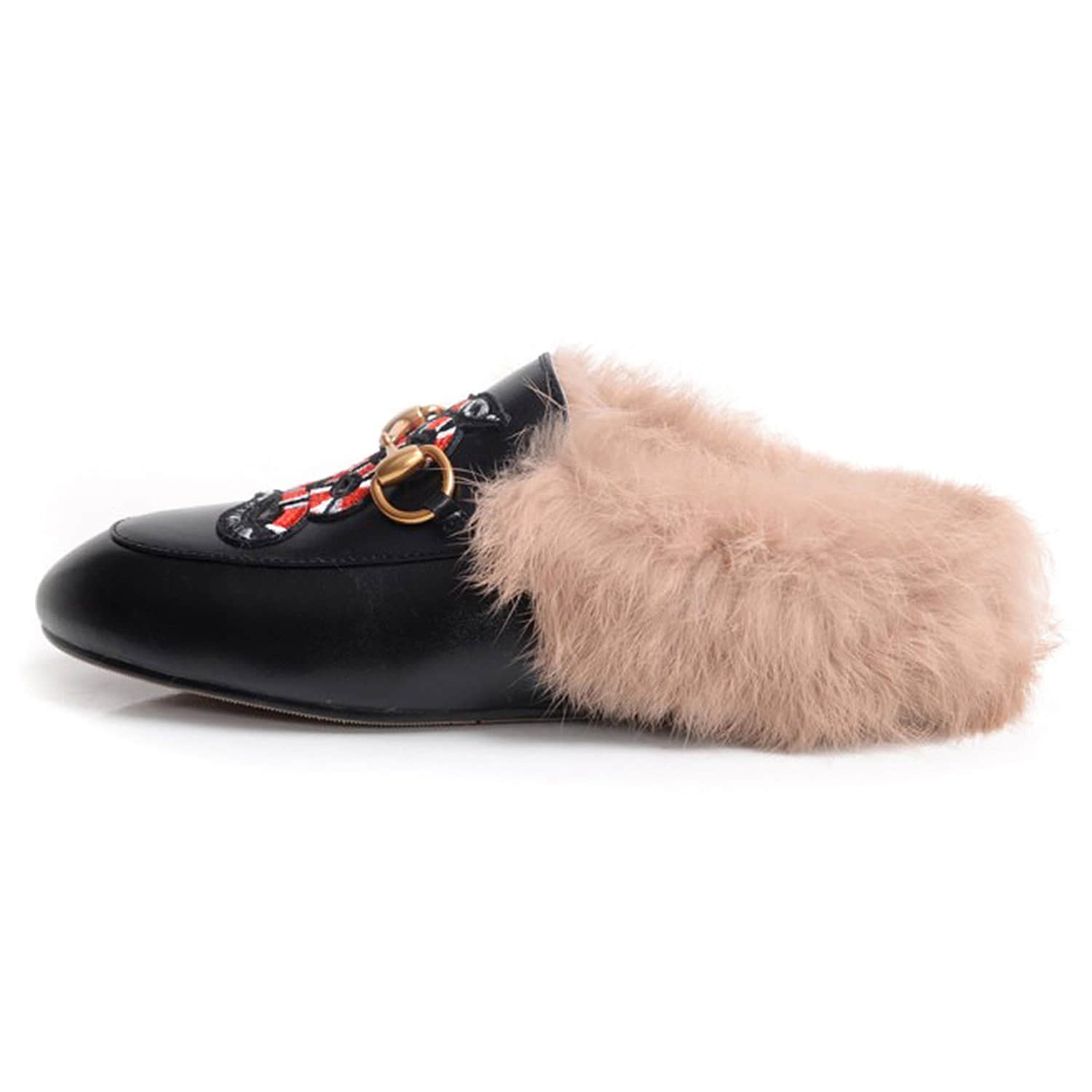 Women Casual Buckle Fur Embroidery Mules Slippers Shoes