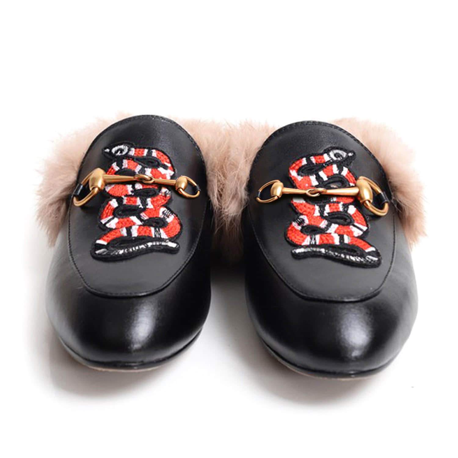 Women Casual Buckle Fur Embroidery Mules Slippers Shoes