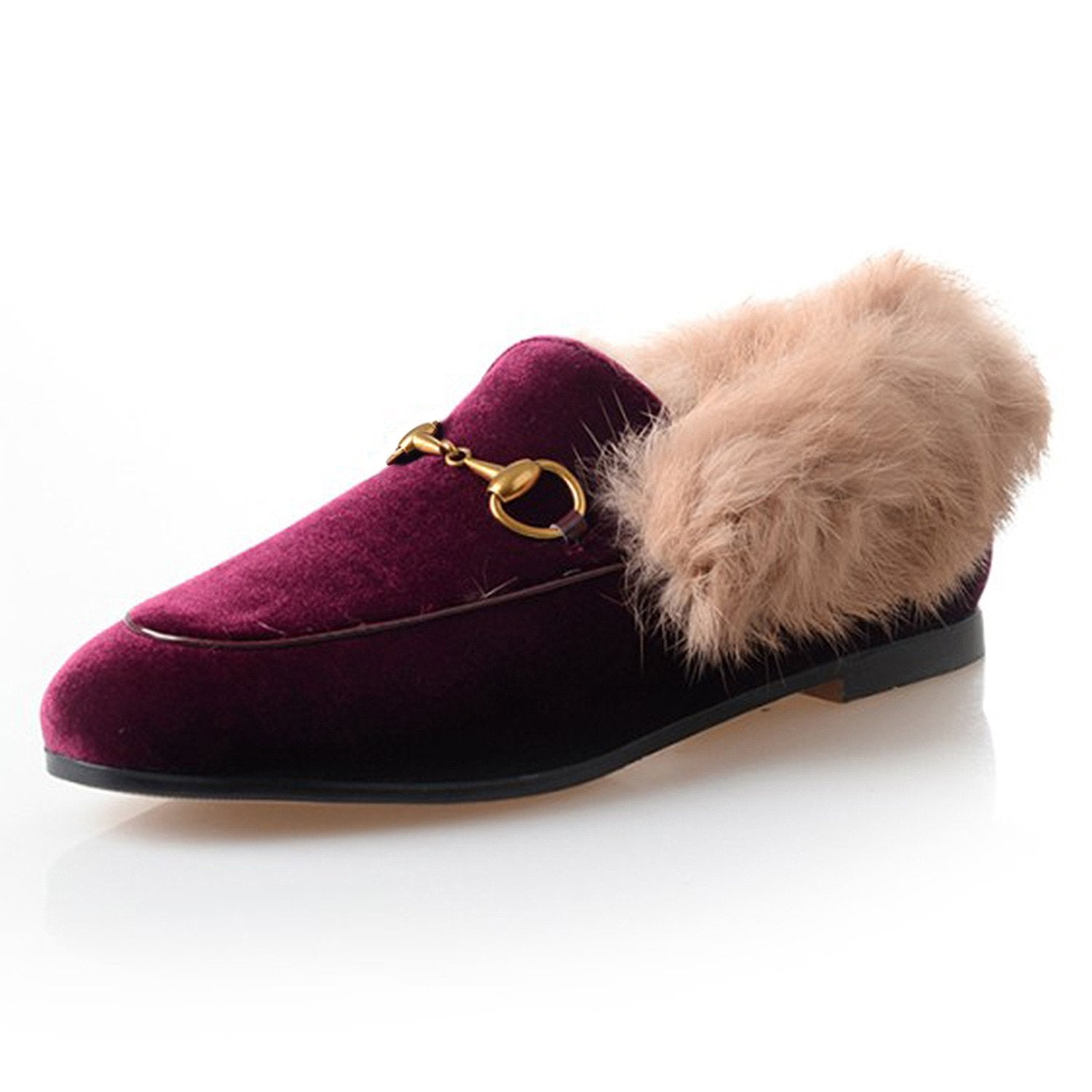 Klassische flache Horsebit-Loafer aus Samtfell für Damen