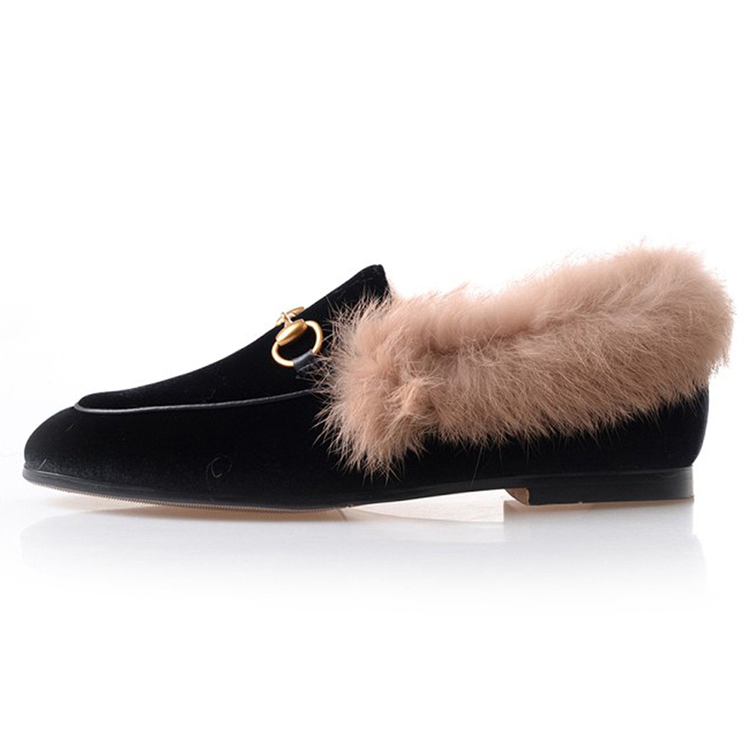 Klassische flache Horsebit-Loafer aus Samtfell für Damen