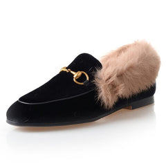 Klassische flache Horsebit-Loafer aus Samtfell für Damen