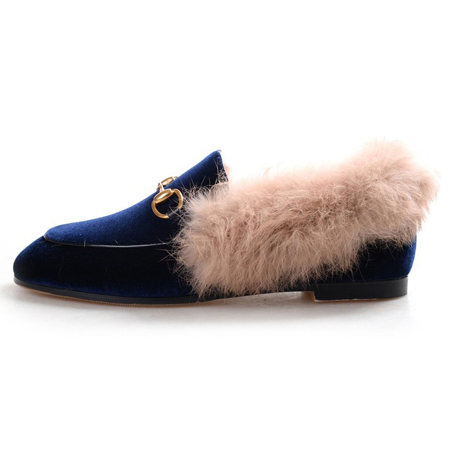 Klassische flache Horsebit-Loafer aus Samtfell für Damen