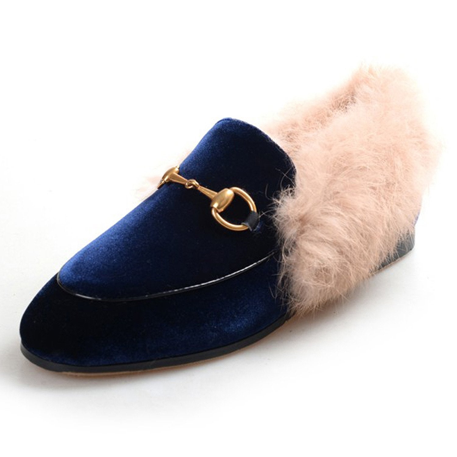 Klassische flache Horsebit-Loafer aus Samtfell für Damen