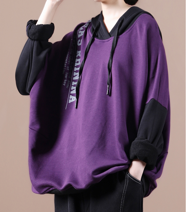 Patchwork Hooded Fall Women Cotton Tops Women Blouse H9506RED