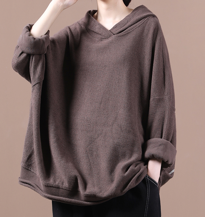 Hooded Loose Fall Women Cotton Tops Women Blouse H9506RED