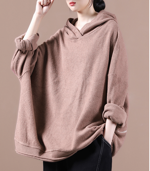 Hooded Loose Fall Women Cotton Tops Women Blouse H9506RED