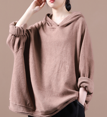 Hooded Loose Fall Women Cotton Tops Women Blouse H9506RED