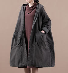 Autumn Padded Women Casual  Coat Loose Hooded Plus Size Long Coat Jacket