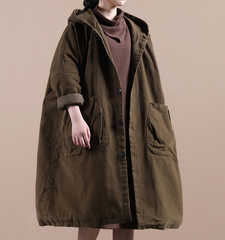 Autumn Padded Women Casual  Coat Loose Hooded Plus Size Long Coat Jacket