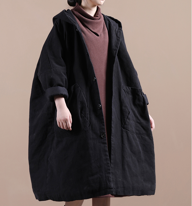 Autumn Padded Women Casual  Coat Loose Hooded Plus Size Long Coat Jacket