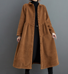 Cord Winter Herbst Frauen Casual Mantel Lose Lange Trenchcoat Jacke