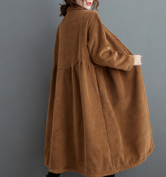 Corduroy Winter Autumn Women Casual Coat Loose Long Trench Coat Jacket