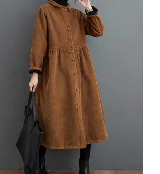 Cord Winter Herbst Frauen Casual Mantel Lose Lange Trenchcoat Jacke