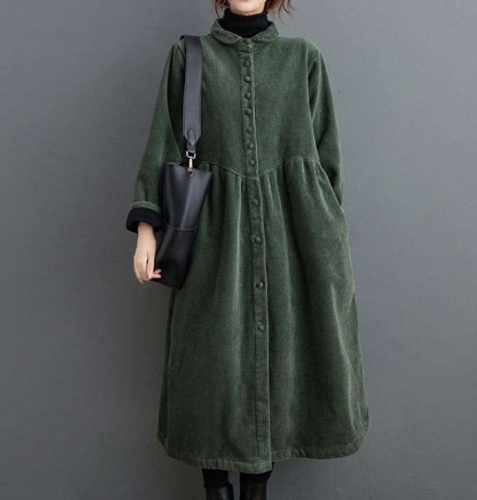 Corduroy Winter Autumn Women Casual Coat Loose Long Trench Coat Jacket