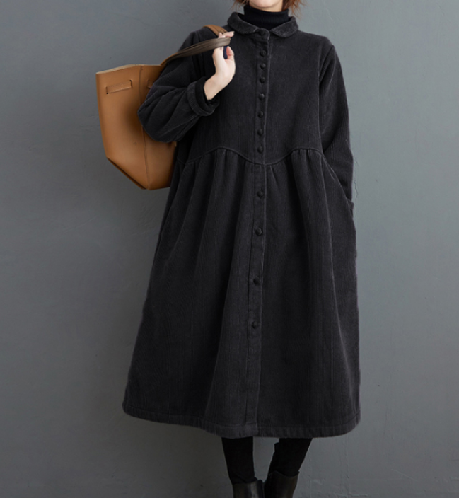 Corduroy Winter Autumn Women Casual Coat Loose Long Trench Coat Jacket