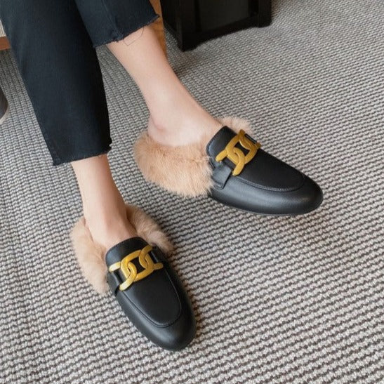 Furry Fur Slip on Mules Shoes